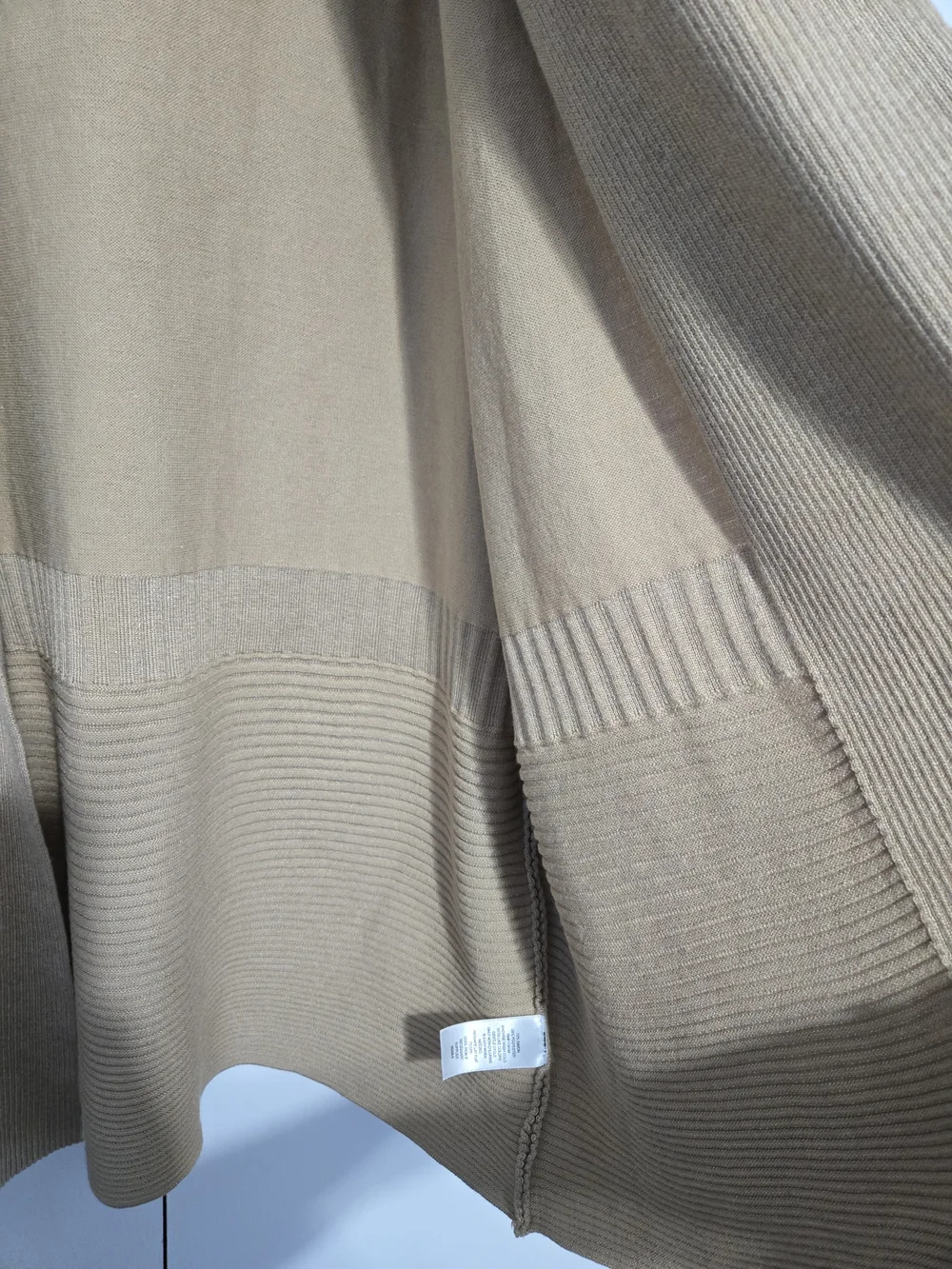 Liz Claiborne XL Open Front Cardigan‎ Tan Ribbed Knit Lightweight Drape Sweater
